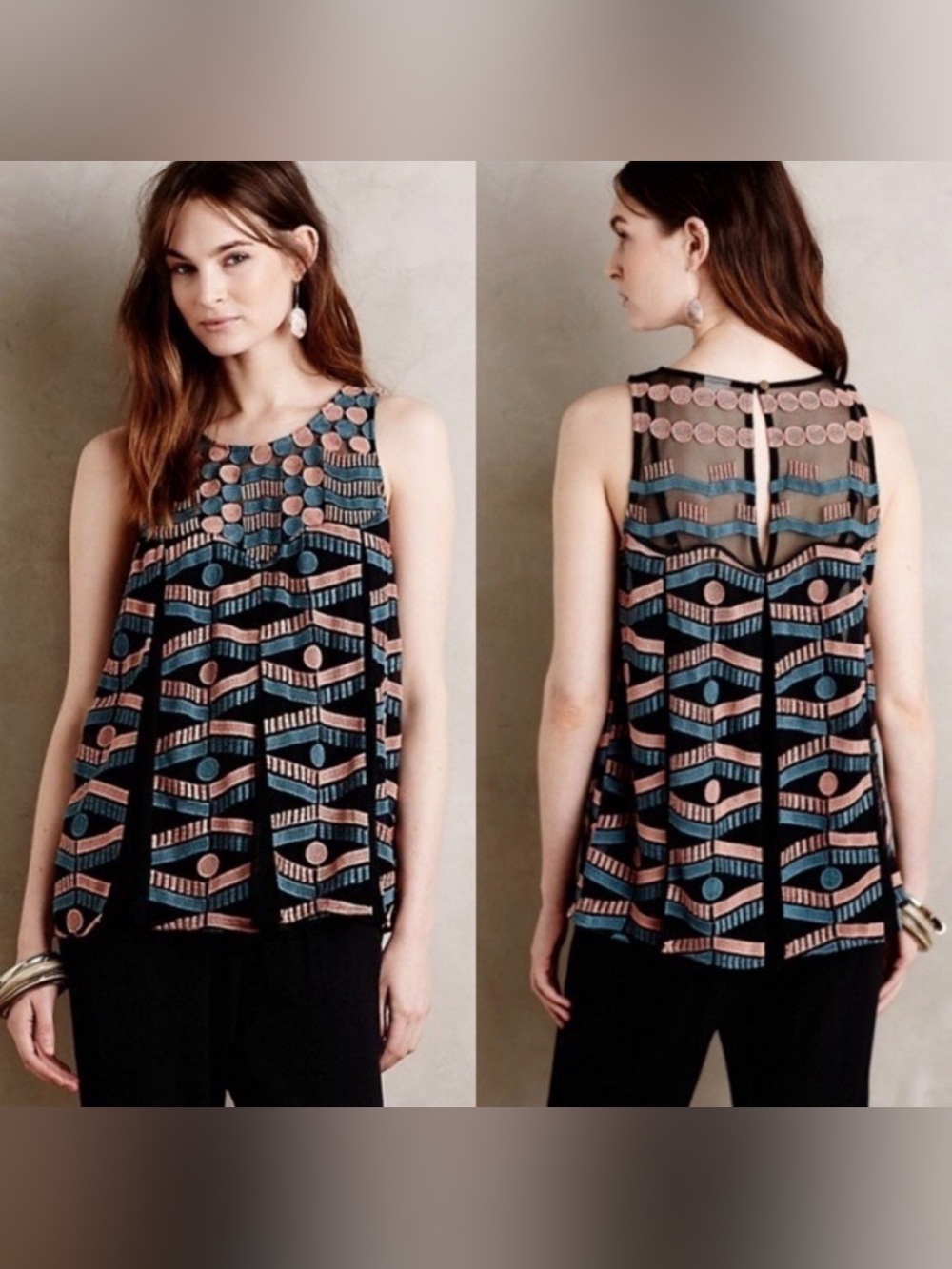 Anthropologie Tank Top Embroidered swing Women’s size XS